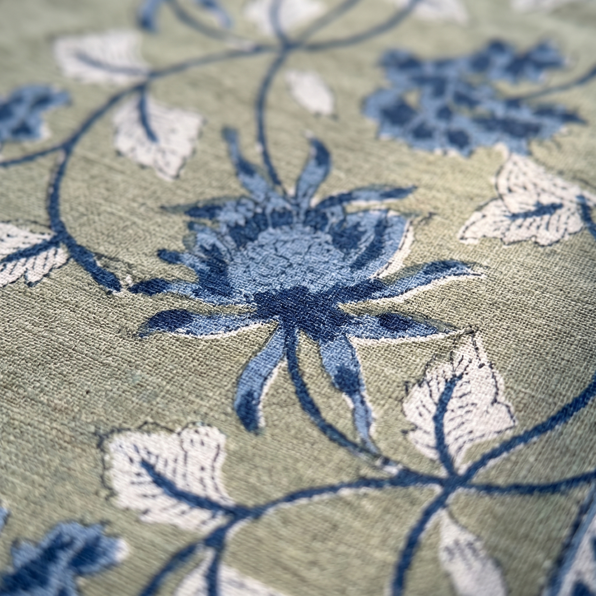 Sage & Blue Floral Hand Block Print Cotton Bedspread – Meadow