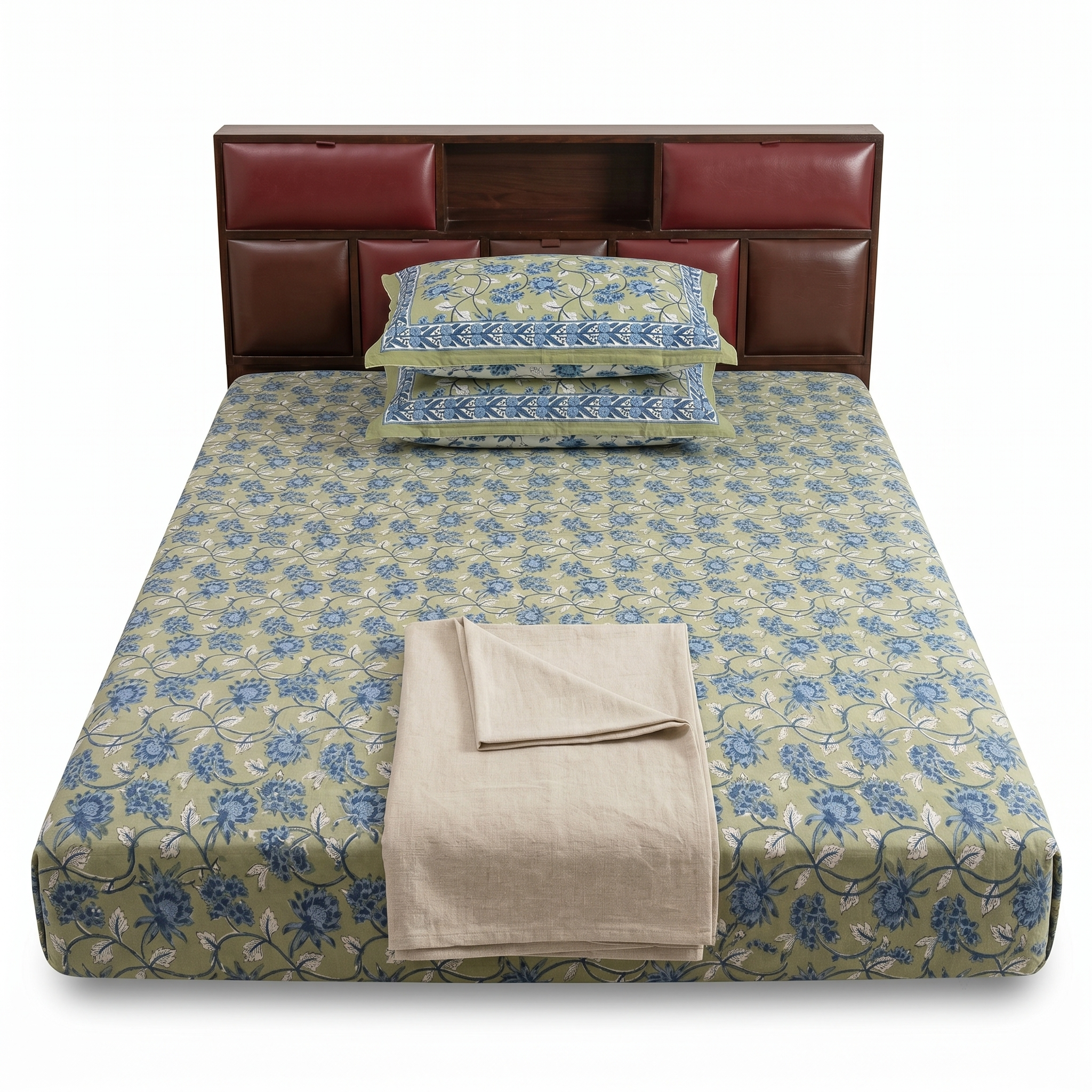 Sage & Blue Floral Hand Block Print Cotton Bedspread – Meadow