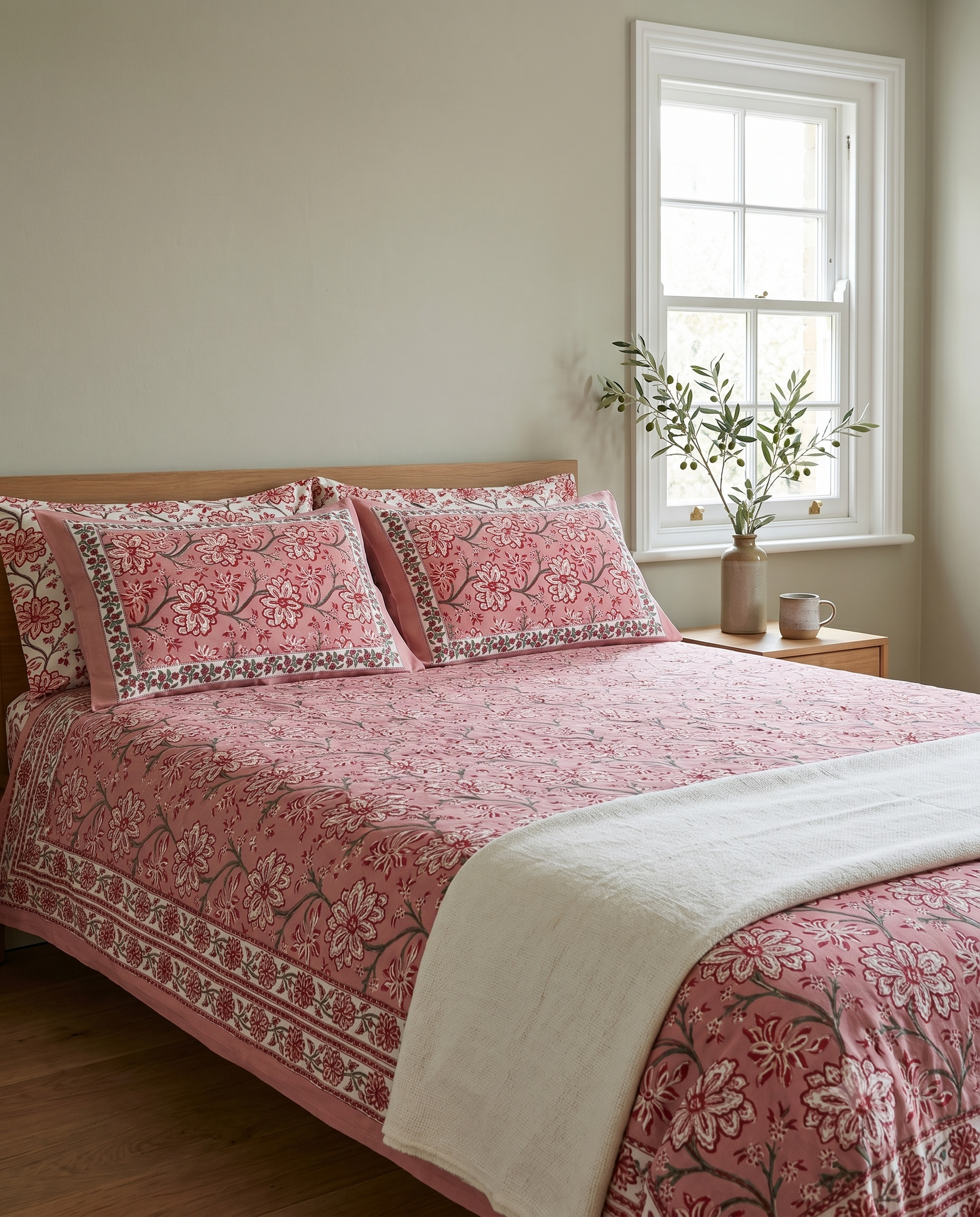 Rose & Red Floral Hand Block Print Cotton Bedspread – Rosewood