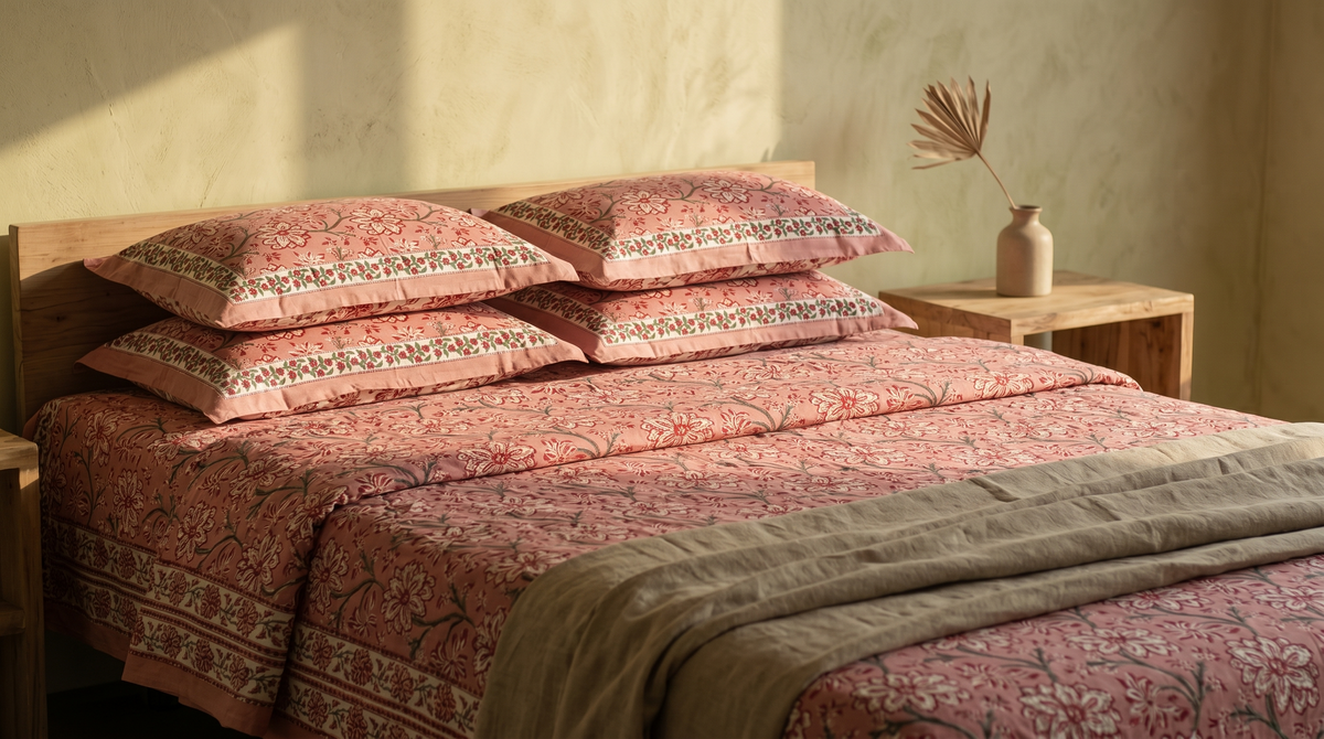 Rose & Red Floral Hand Block Print Cotton Bedspread – Rosewood