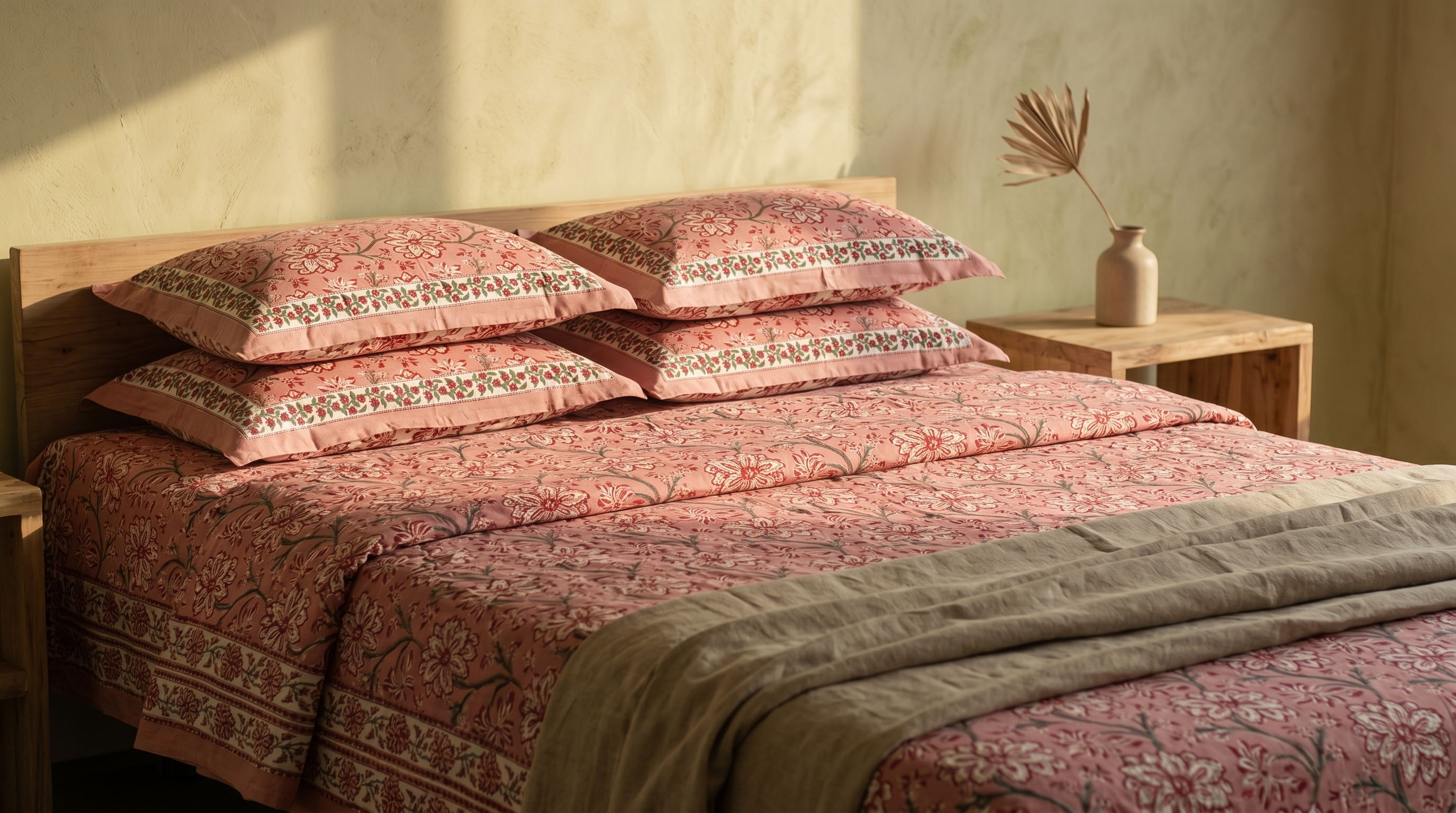 Rose & Red Floral Hand Block Print Cotton Bedspread – Rosewood