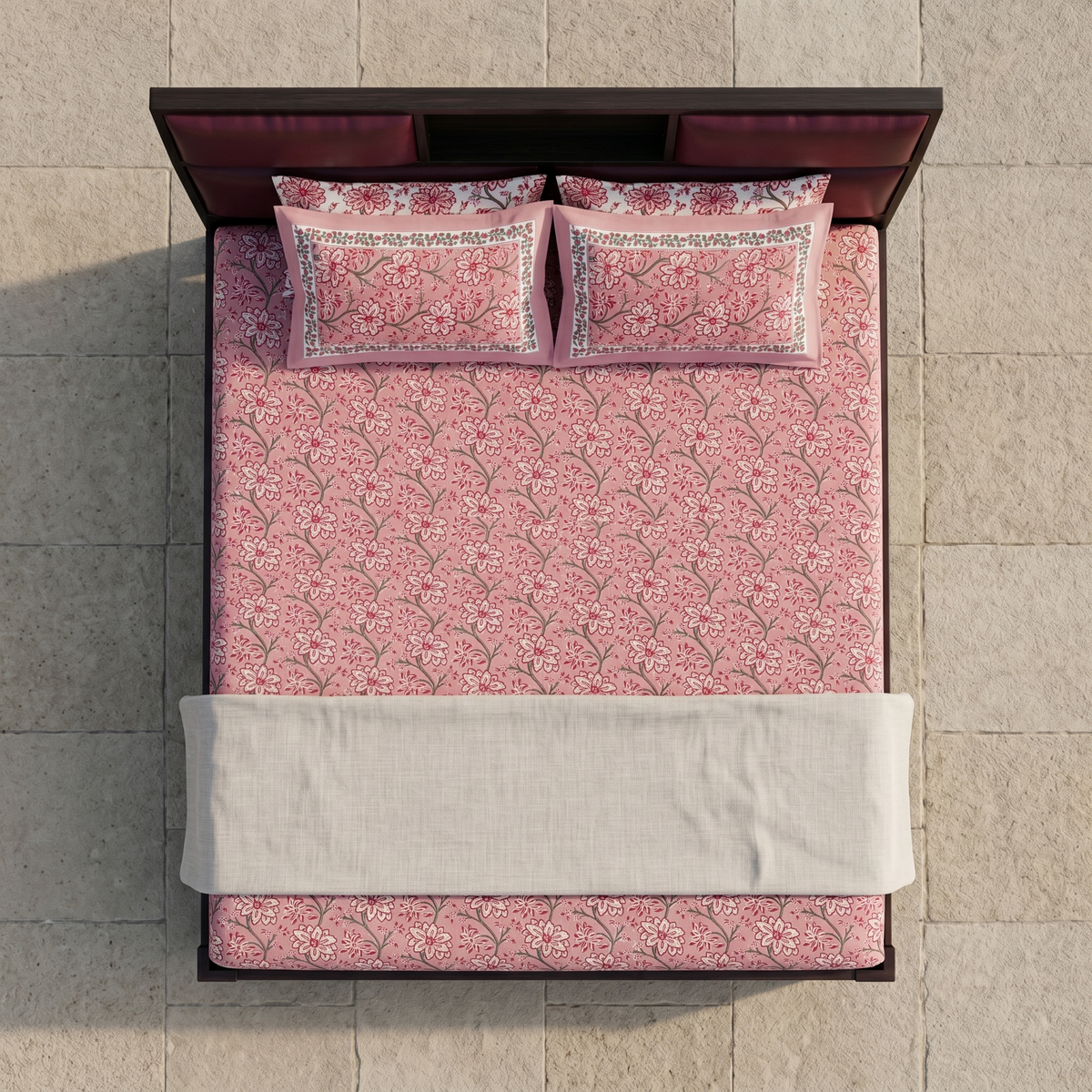 Rose & Red Floral Hand Block Print Cotton Bedspread – Rosewood