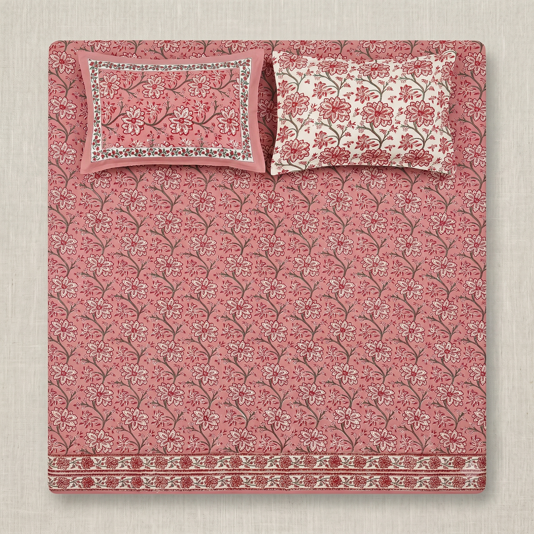 Rose & Red Floral Hand Block Print Cotton Bedspread – Rosewood