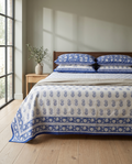 Blue & White Paisley Hand Block Print Cotton Bedspread – Cobalt