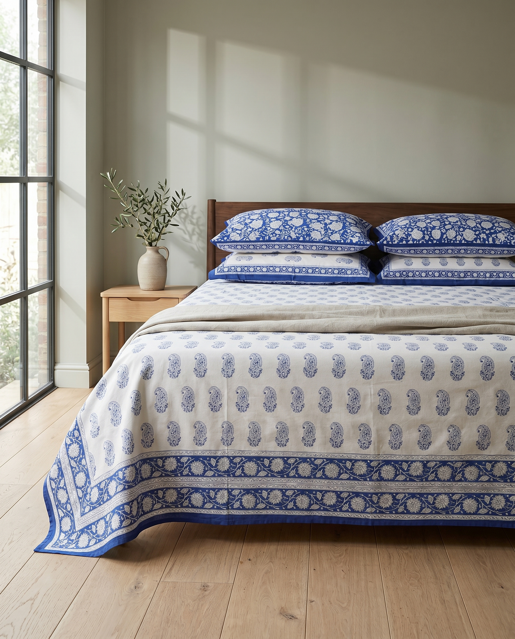 Blue & White Paisley Hand Block Print Cotton Bedspread – Cobalt