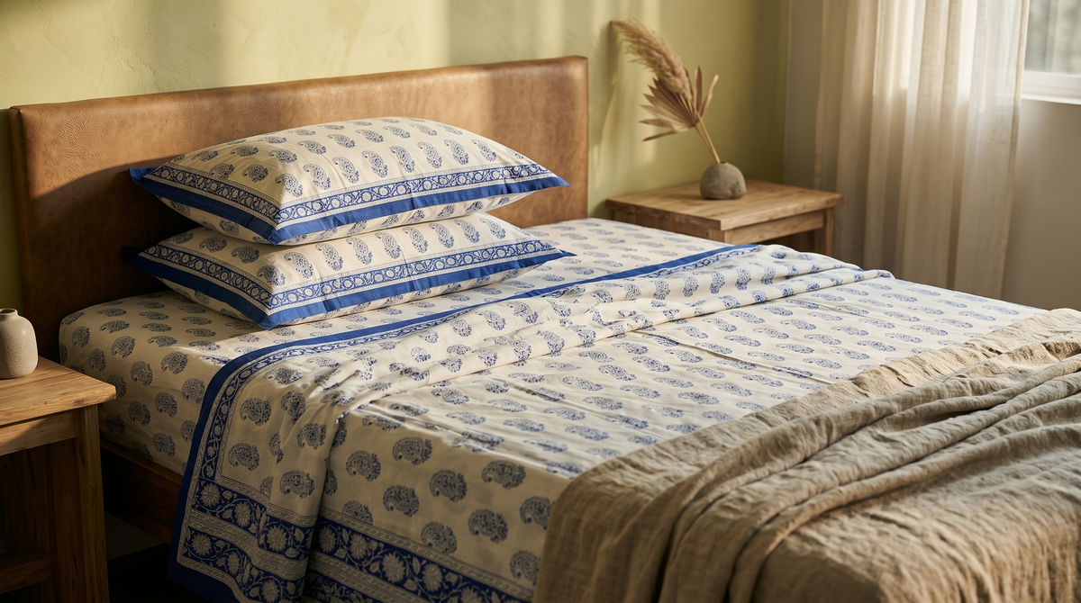 Blue & White Paisley Hand Block Print Cotton Bedspread – Cobalt