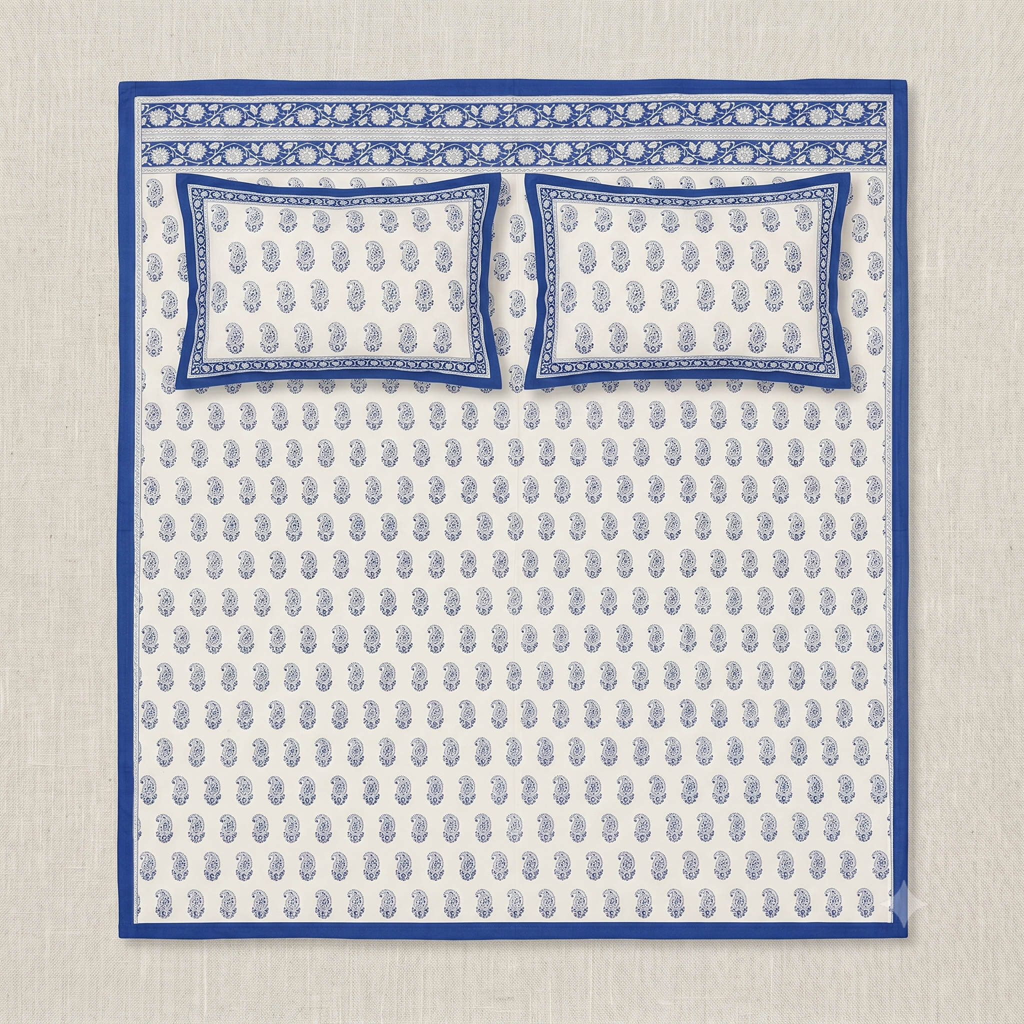 Blue & White Paisley Hand Block Print Cotton Bedspread – Cobalt