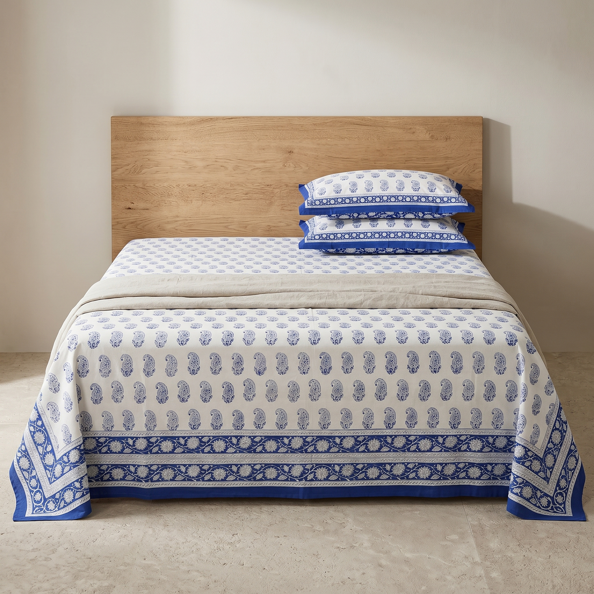 Blue & White Paisley Hand Block Print Cotton Bedspread – Cobalt