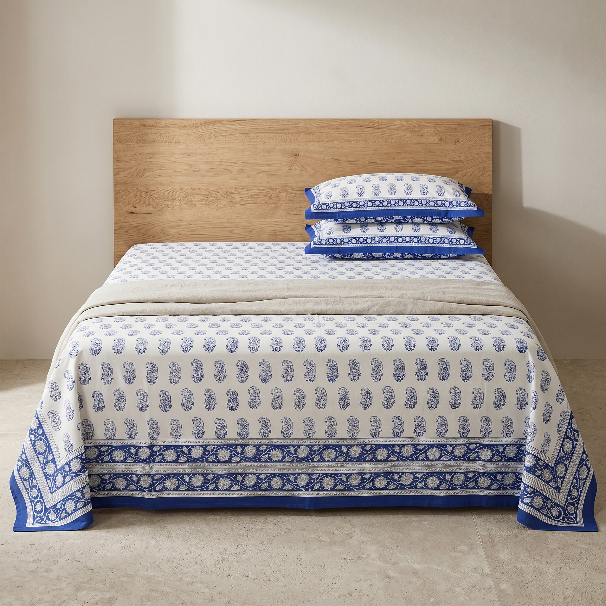 Blue & White Paisley Hand Block Print Cotton Bedspread – Cobalt