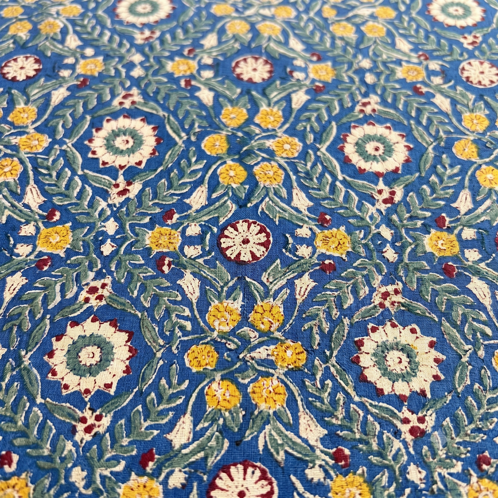 Slate Blue Mughal Floral Hand Block Print Cotton Bedspread – Twilight