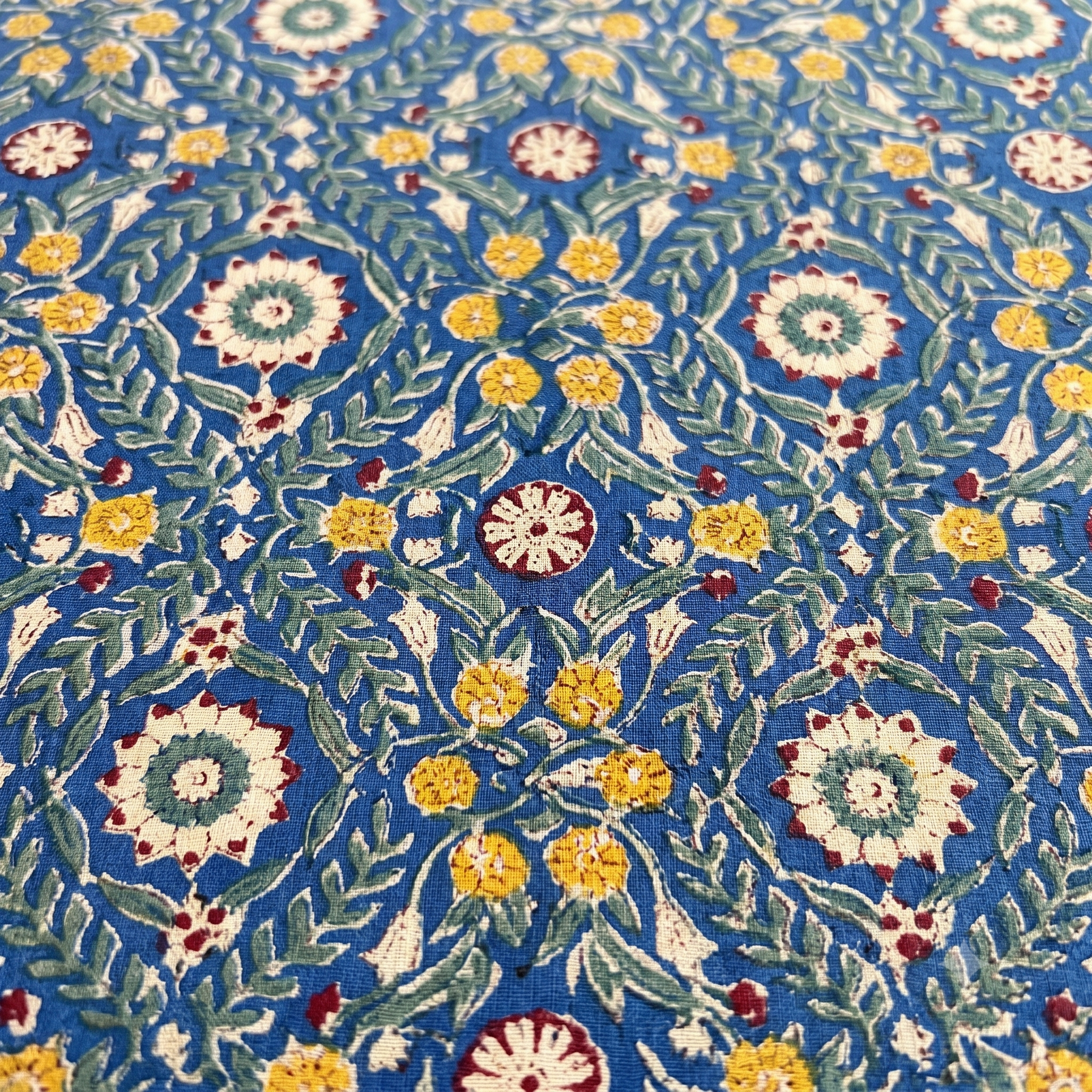Slate Blue Mughal Floral Hand Block Print Cotton Bedspread – Twilight