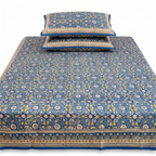 Slate Blue Mughal Floral Hand Block Print Cotton Bedspread – Twilight
