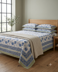 Blue & White Floral Hand Block Print Cotton Bedspread – Cornflower