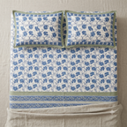 Blue & White Floral Hand Block Print Cotton Bedspread – Cornflower