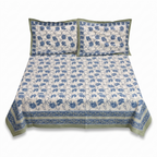 Blue & White Floral Hand Block Print Cotton Bedspread – Cornflower