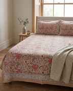 Blush Multicolour Floral Hand Block Print Cotton Bedspread – Blush