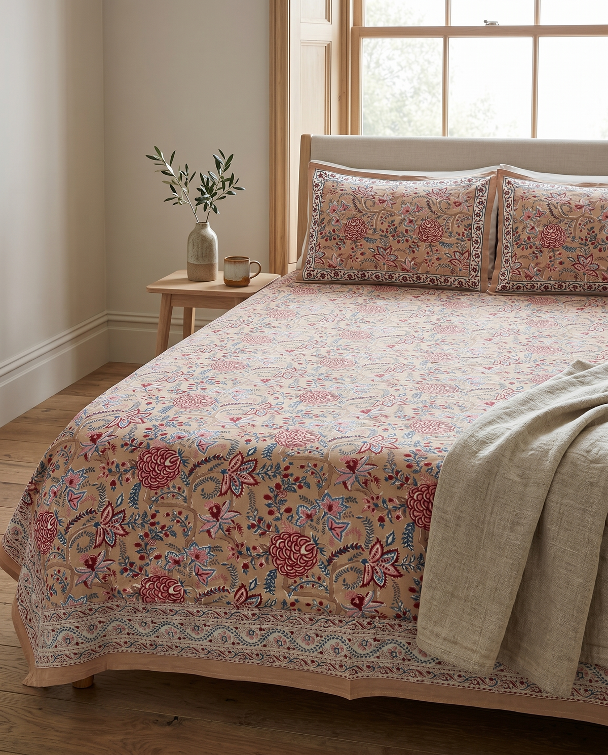 Blush Multicolour Floral Hand Block Print Cotton Bedspread – Blush