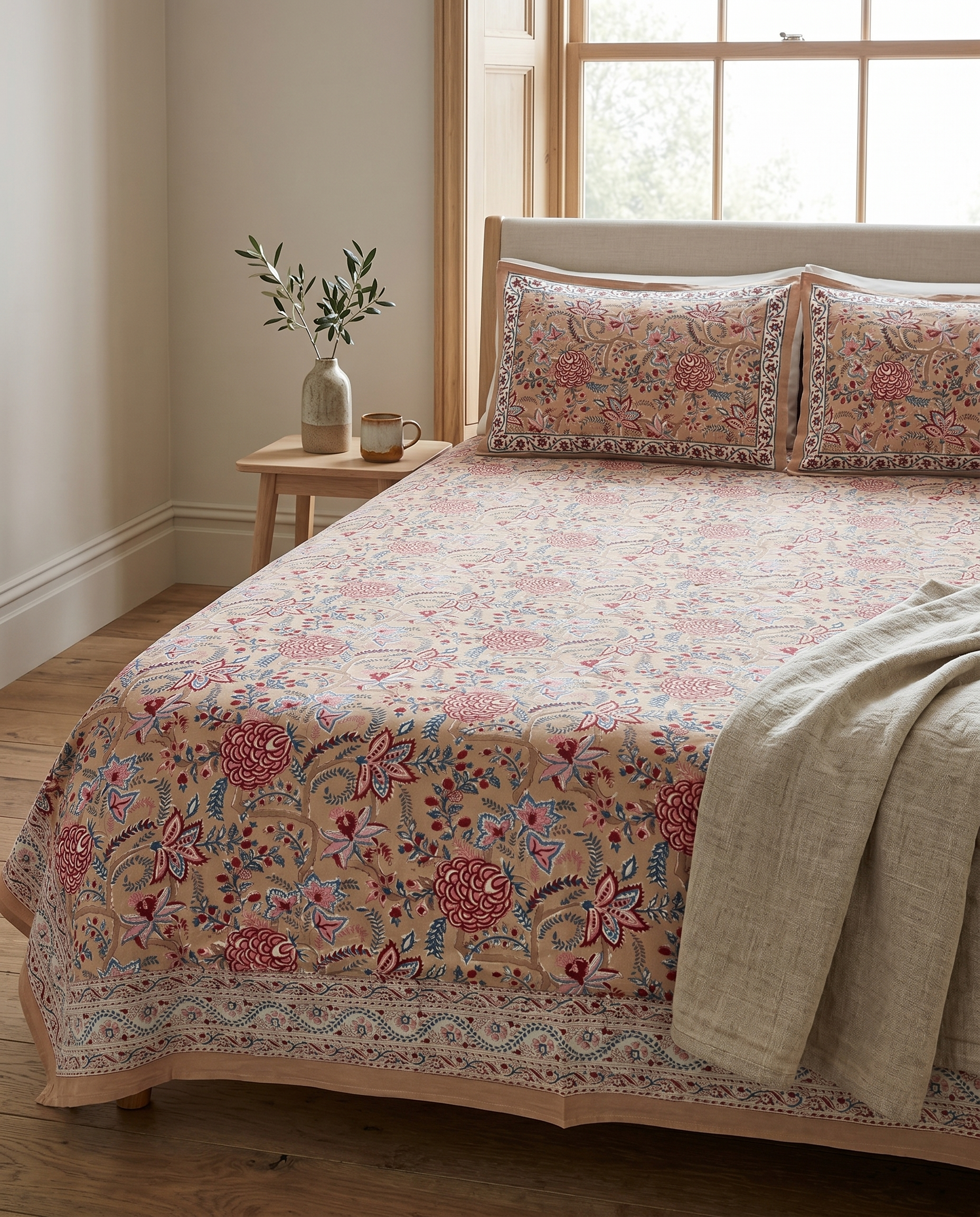 Blush Multicolour Floral Hand Block Print Cotton Bedspread – Blush