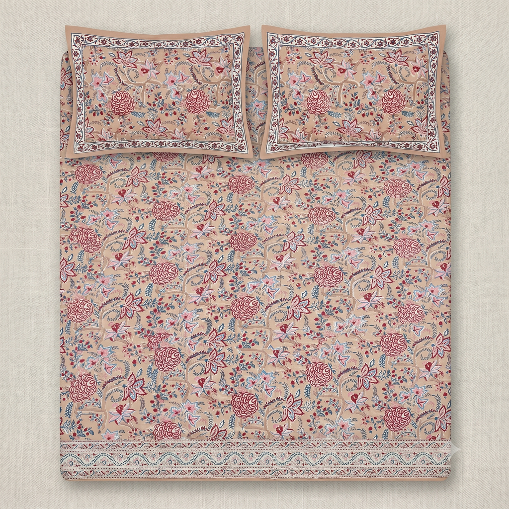 Blush Multicolour Floral Hand Block Print Cotton Bedspread – Blush