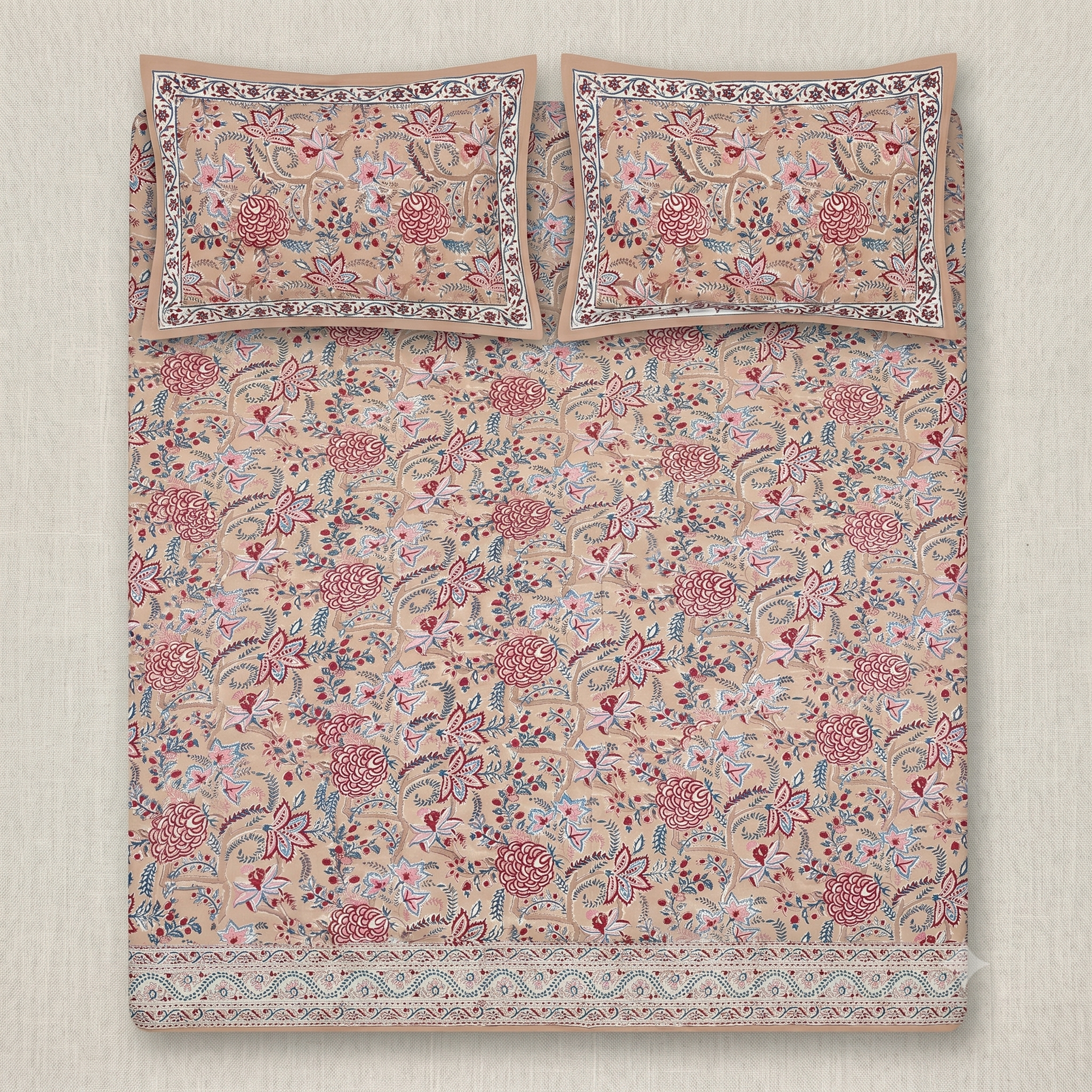 Blush Multicolour Floral Hand Block Print Cotton Bedspread – Blush