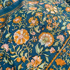 Teal & Ochre Floral Hand Block Print Cotton Kaftan – Peacock