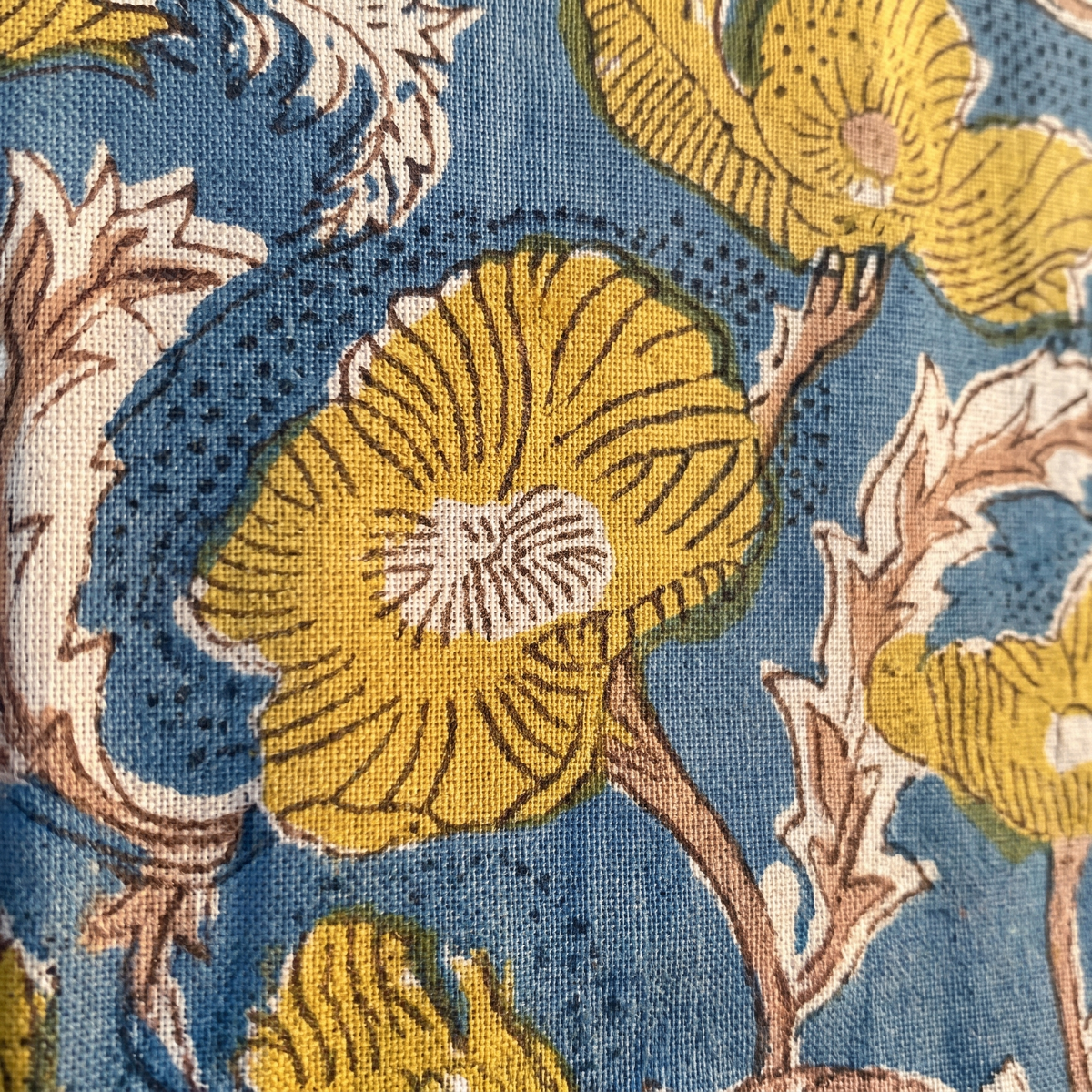 Blue & Gold Floral Hand Block Print Cotton Kaftan – Saffron
