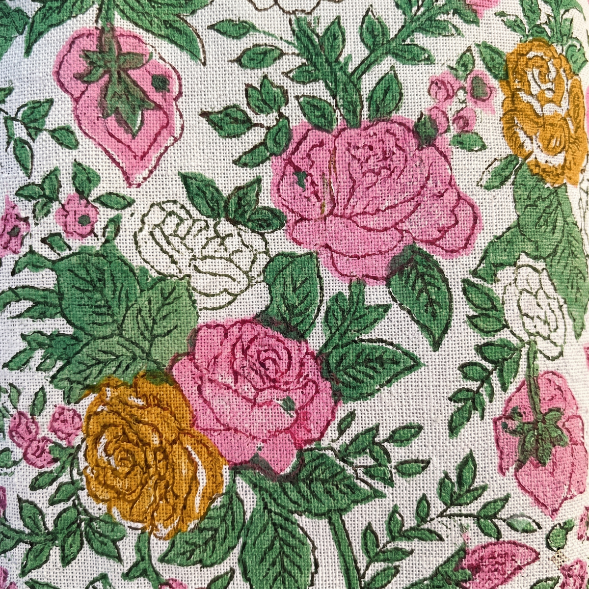Green & Pink Floral Hand Block Print Cotton Kaftan – Fern