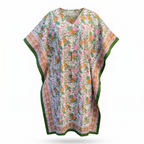 Green & Pink Floral Hand Block Print Cotton Kaftan – Fern