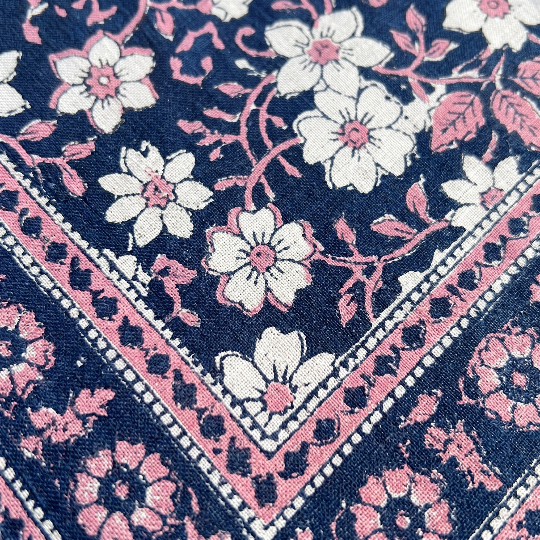 Navy & Pink Floral Hand Block Print Cotton Kaftan – Bluebell