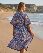 Navy & Pink Floral Hand Block Print Cotton Kaftan – Bluebell