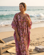 Plum & Pink Floral Hand Block Print Cotton Kaftan – Mulberry