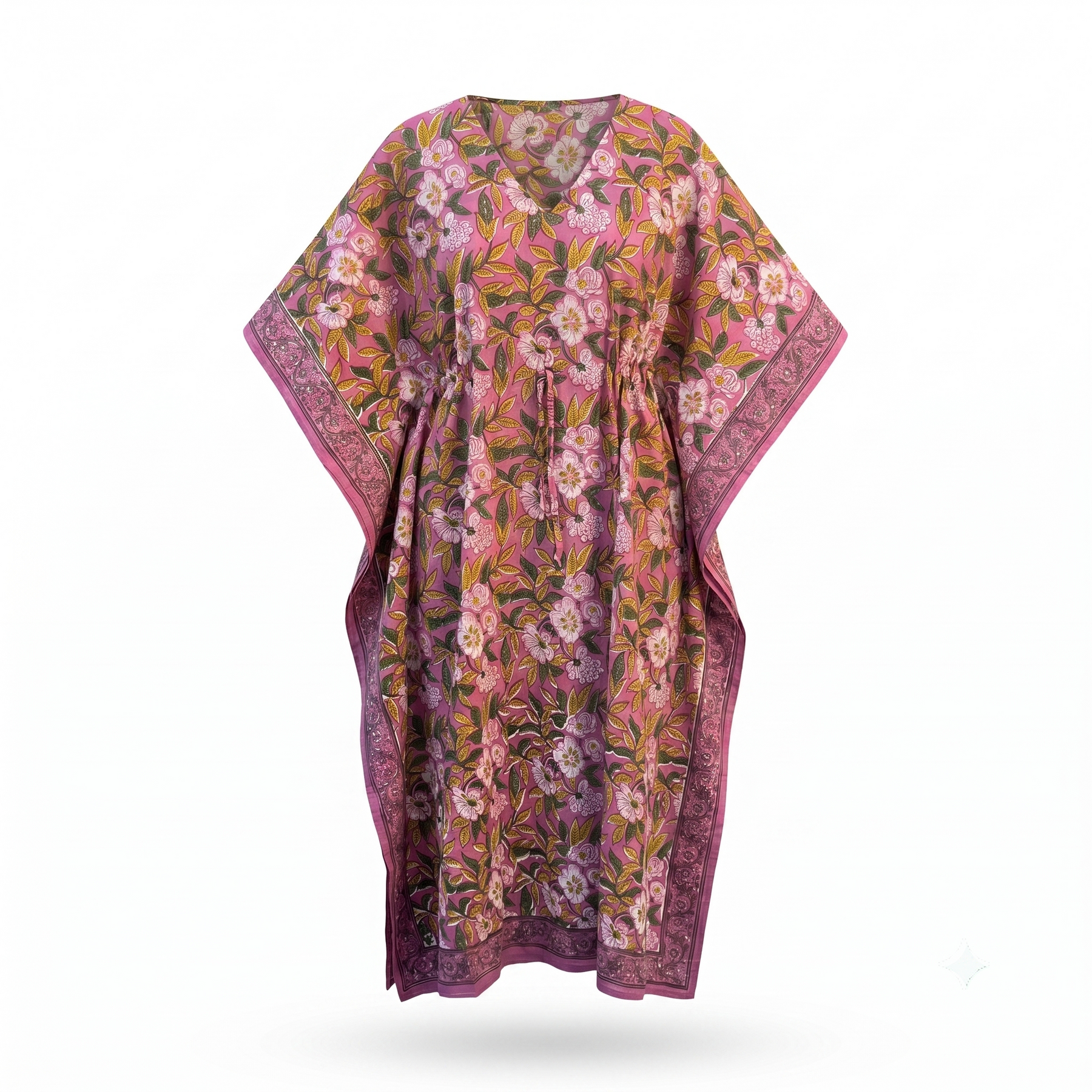 Plum & Pink Floral Hand Block Print Cotton Kaftan – Mulberry