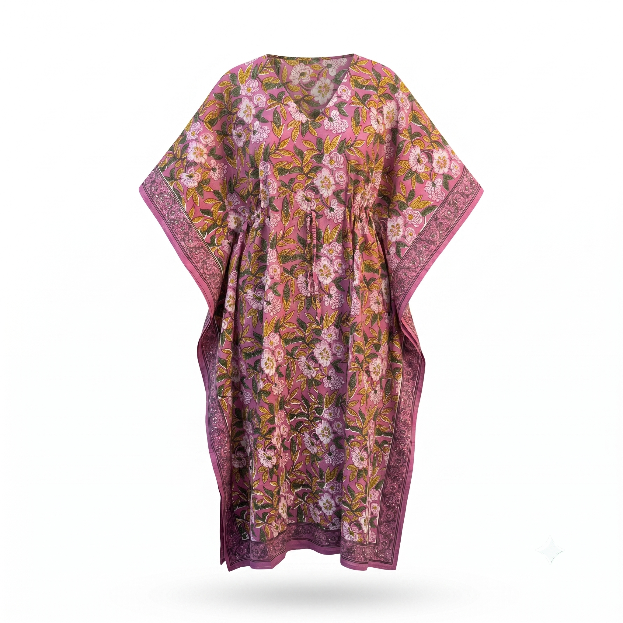 Plum & Pink Floral Hand Block Print Cotton Kaftan – Mulberry