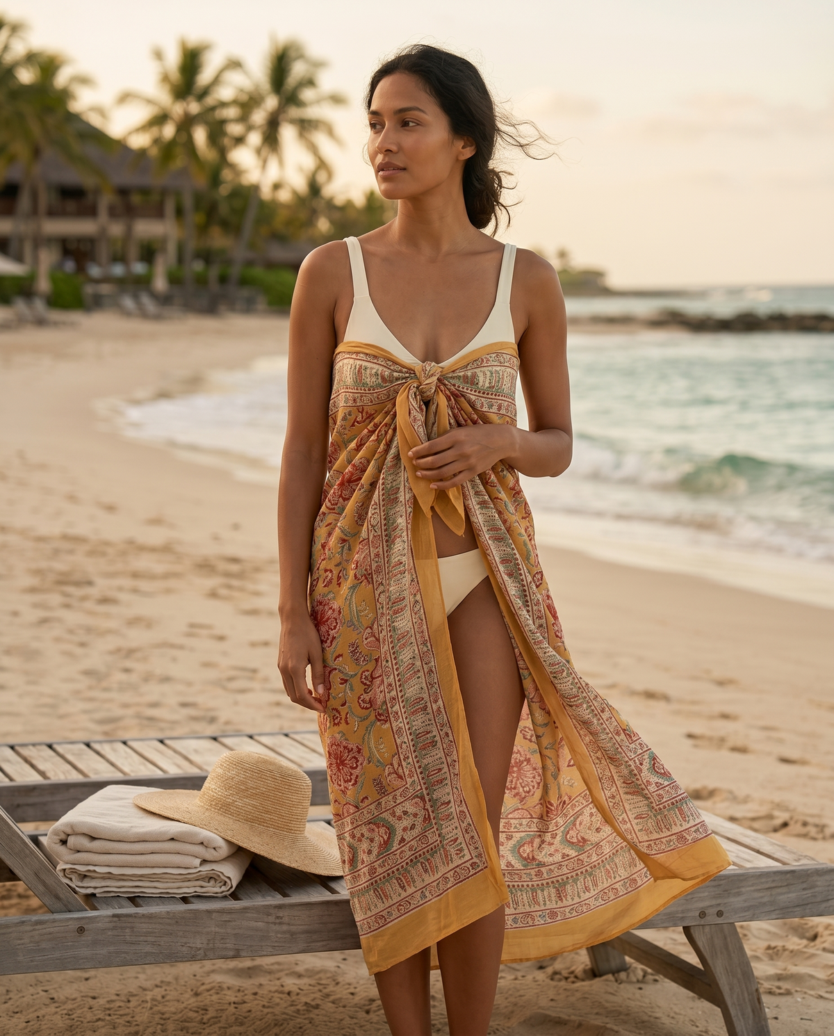 Mustard & Rose Floral Hand Block Print Cotton Sarong – Amber