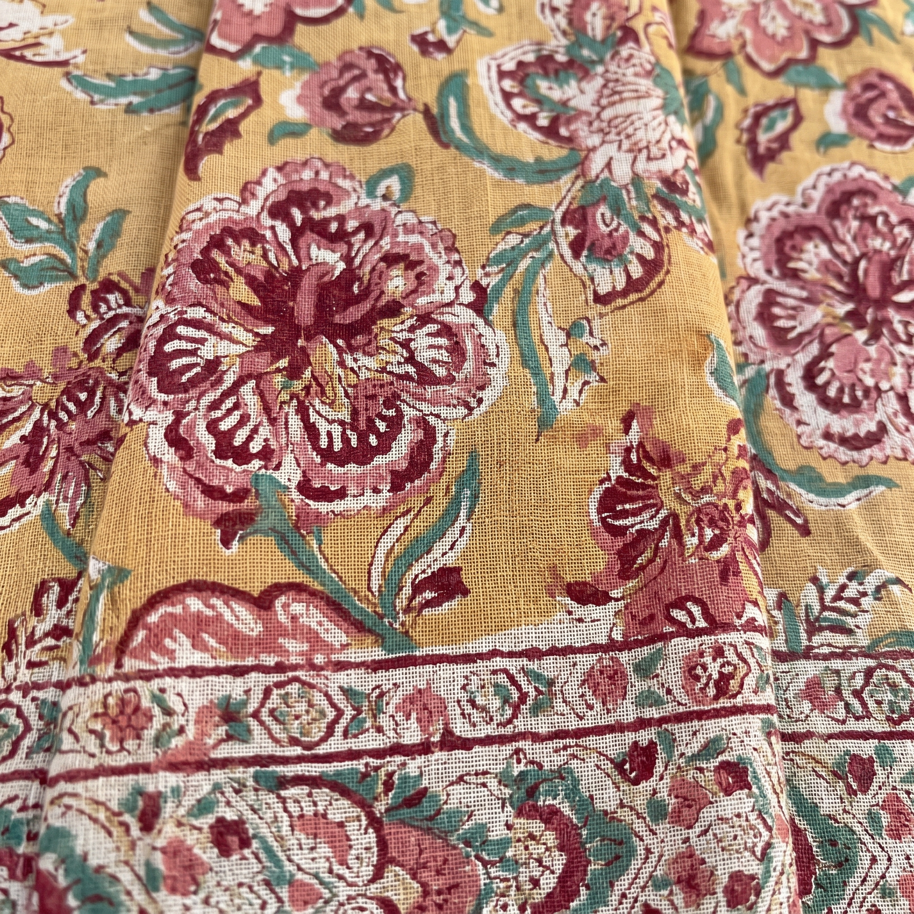 Mustard & Rose Floral Hand Block Print Cotton Sarong – Amber