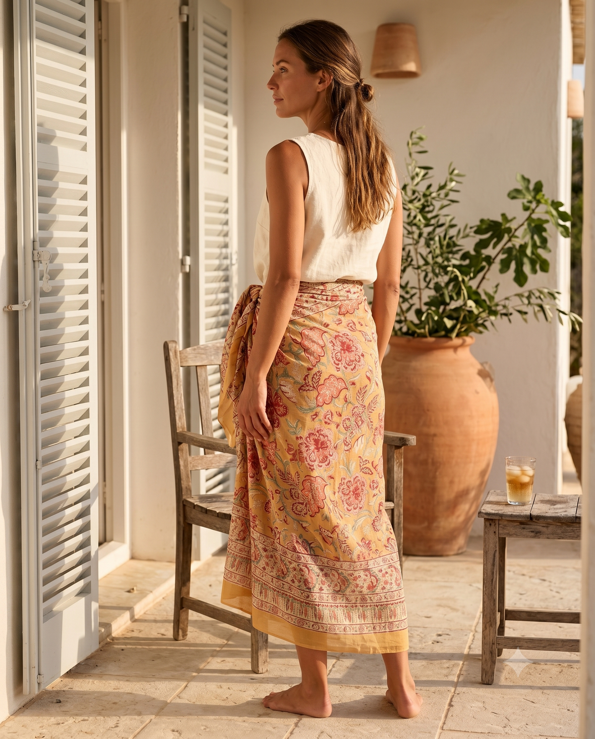 Mustard & Rose Floral Hand Block Print Cotton Sarong – Amber