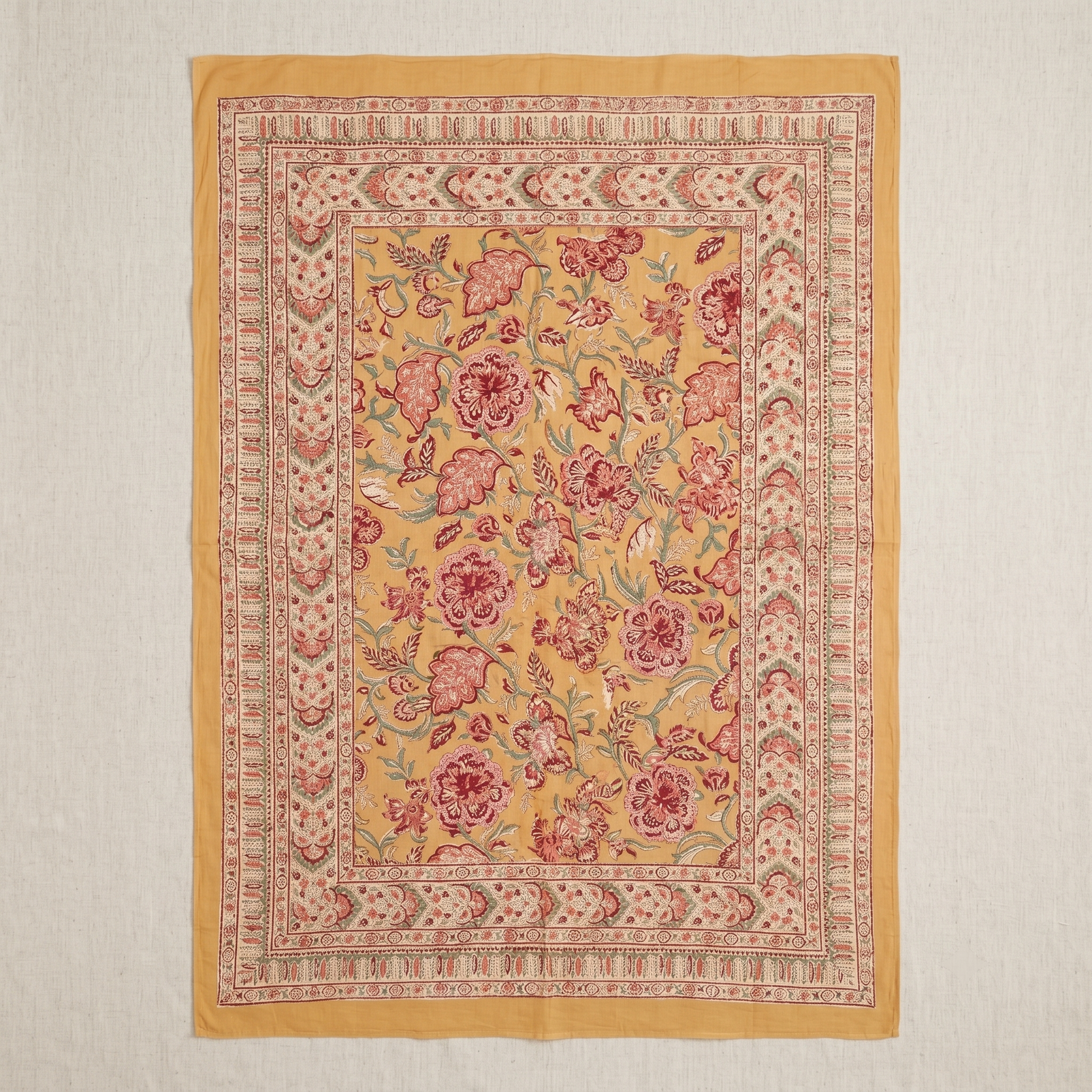 Mustard & Rose Floral Hand Block Print Cotton Sarong – Amber