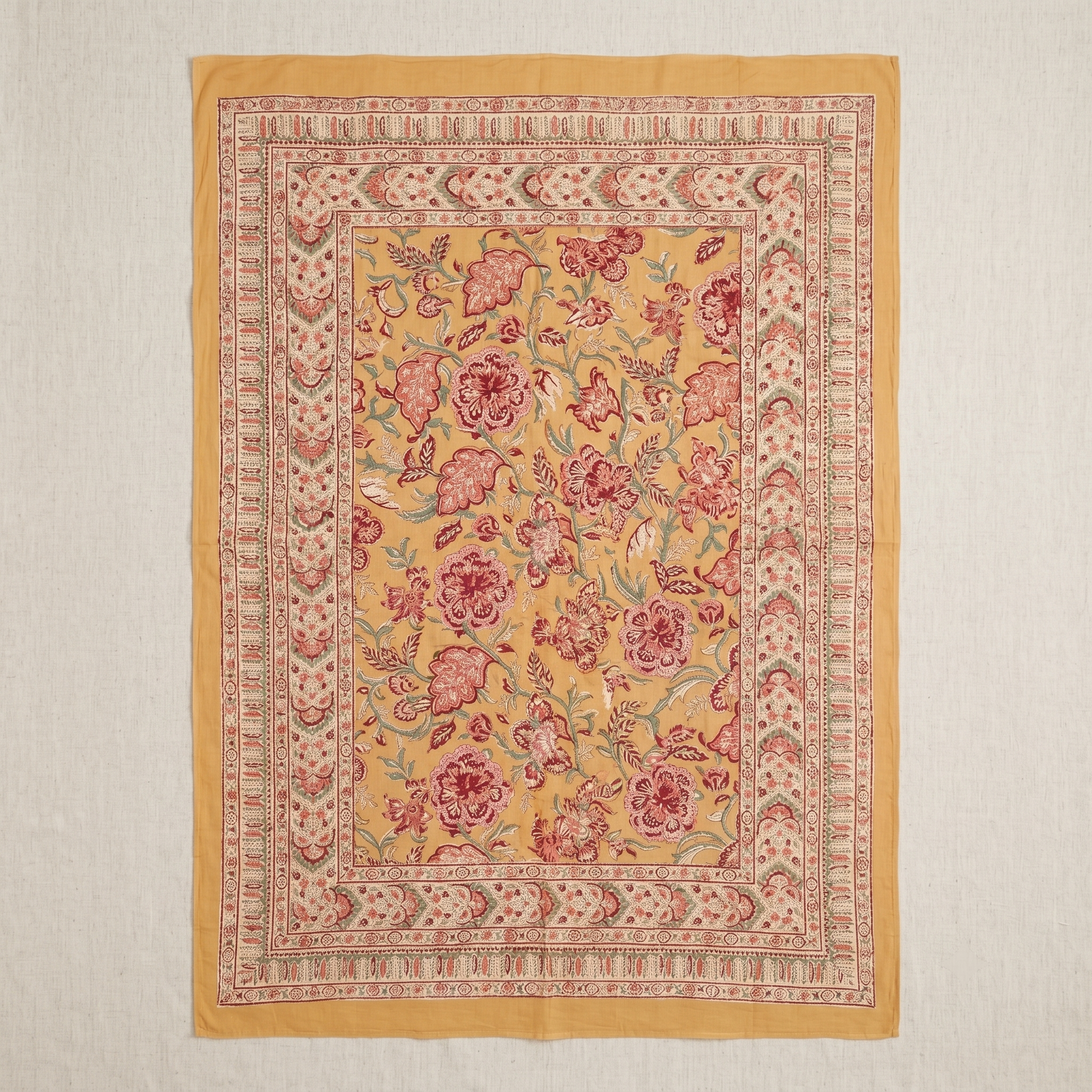 Mustard & Rose Floral Hand Block Print Cotton Sarong – Amber