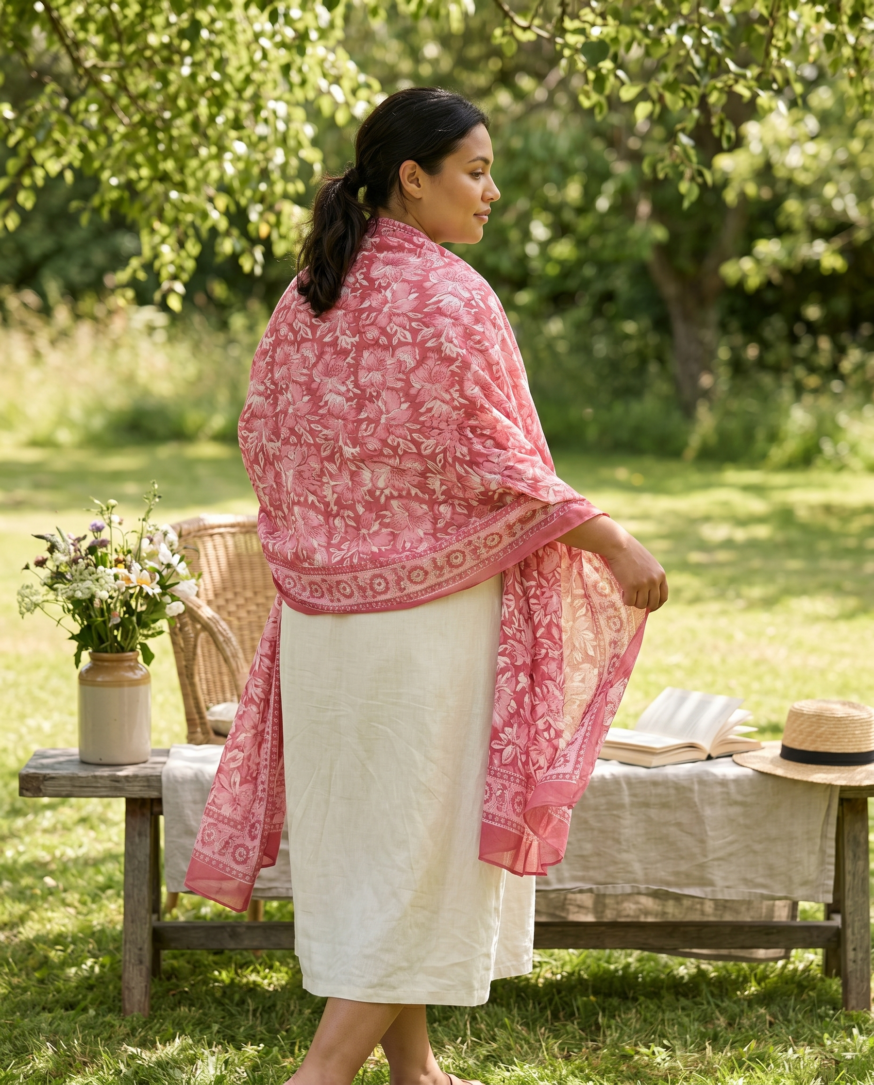 Rose Pink Floral Hand Block Print Cotton Sarong – Rosa