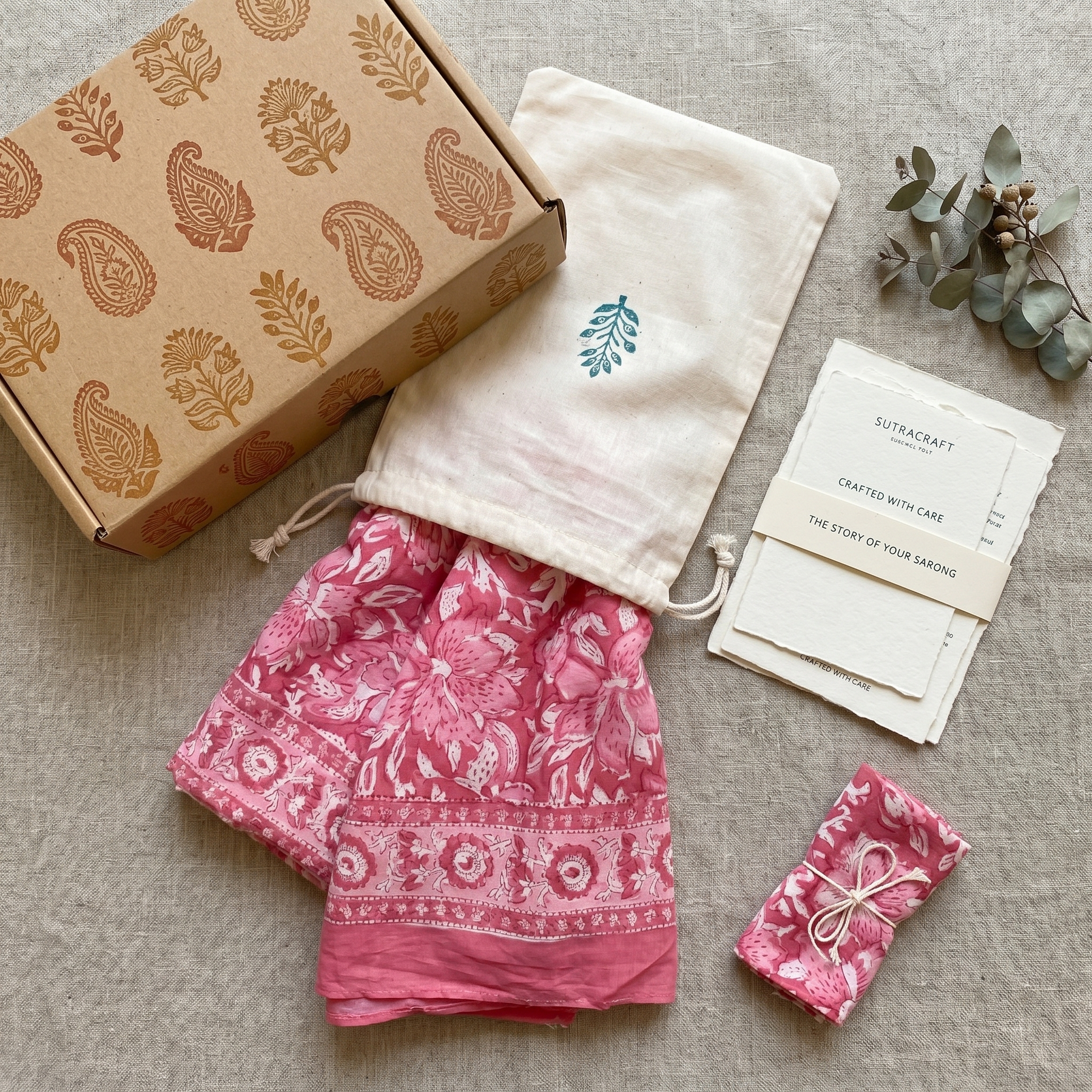 Rose Pink Floral Hand Block Print Cotton Sarong – Rosa