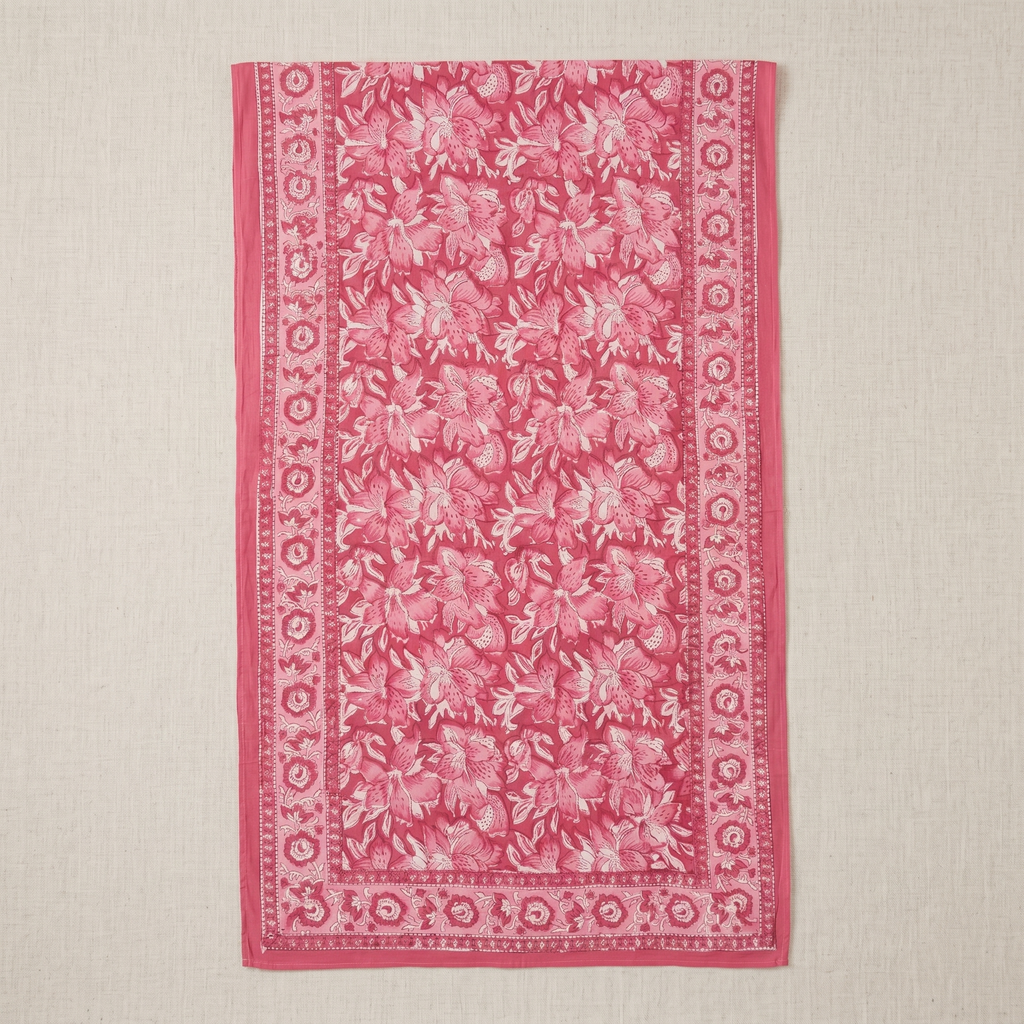 Rose Pink Floral Hand Block Print Cotton Sarong – Rosa