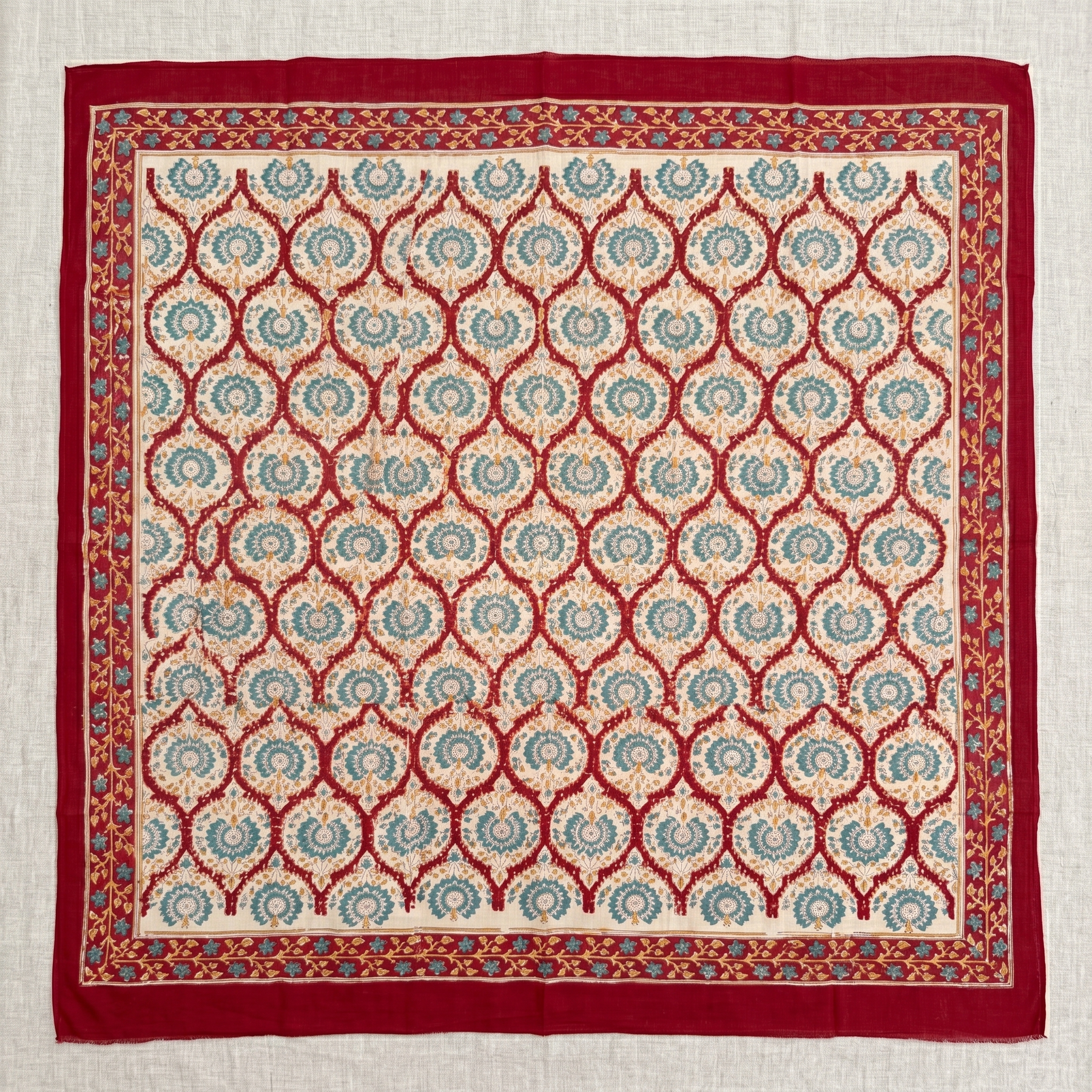 Crimson & Cream Geometric Hand Block Print Cotton Sarong – Garnet