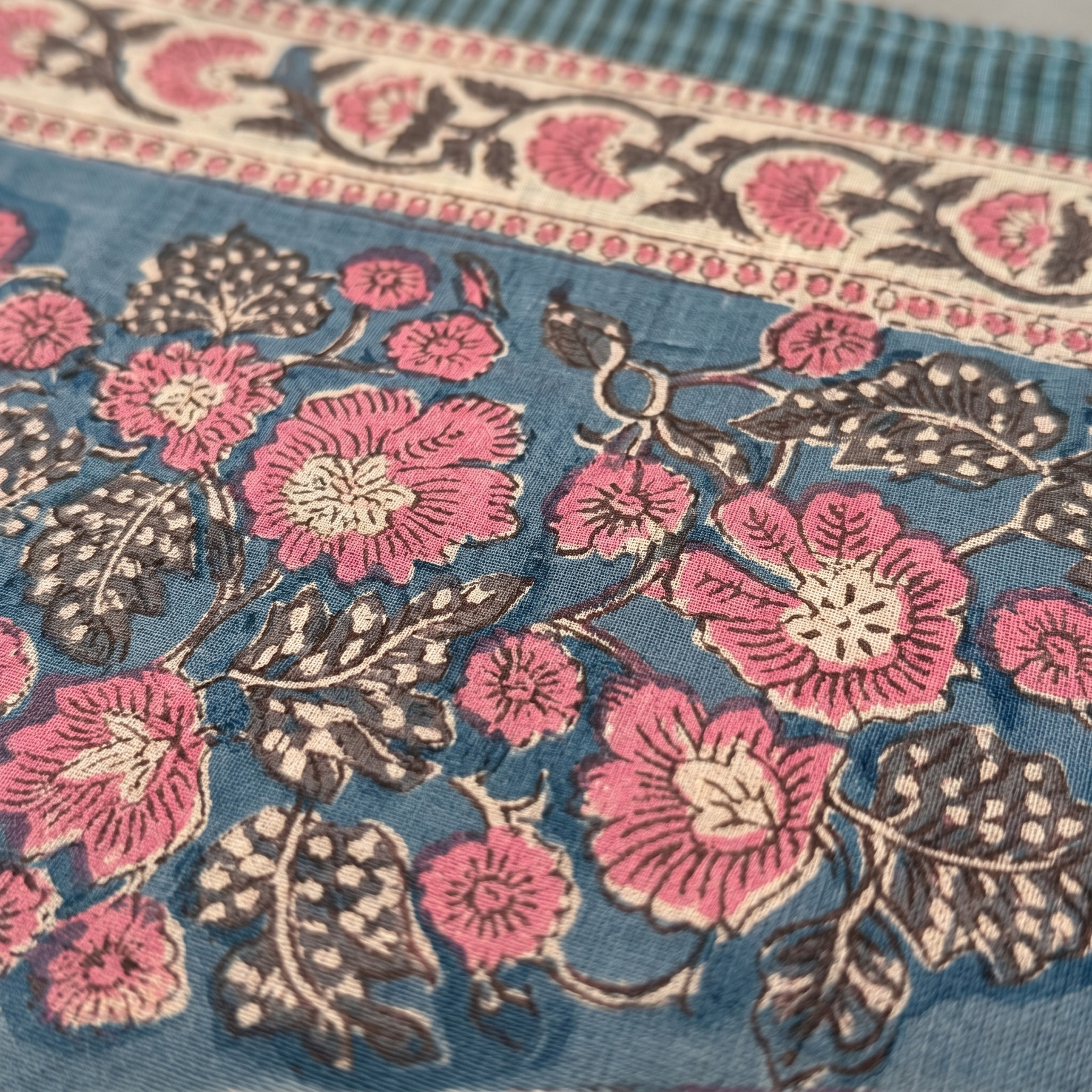 Indigo & Coral Poppy Hand Block Print Cotton Sarong – Poppy