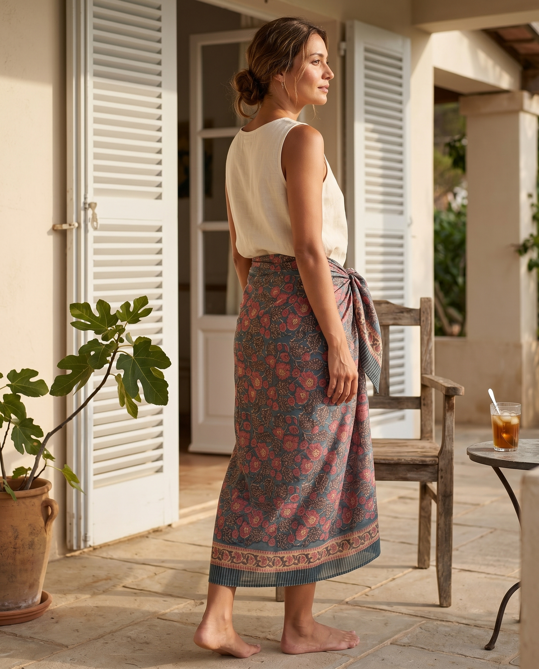 Indigo & Coral Poppy Hand Block Print Cotton Sarong – Poppy