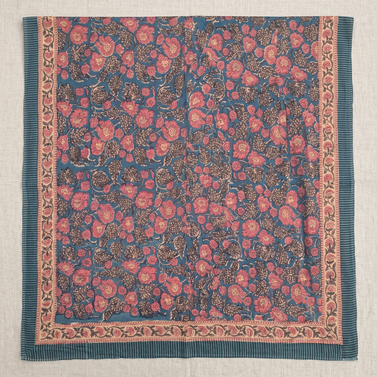 Indigo & Coral Poppy Hand Block Print Cotton Sarong – Poppy