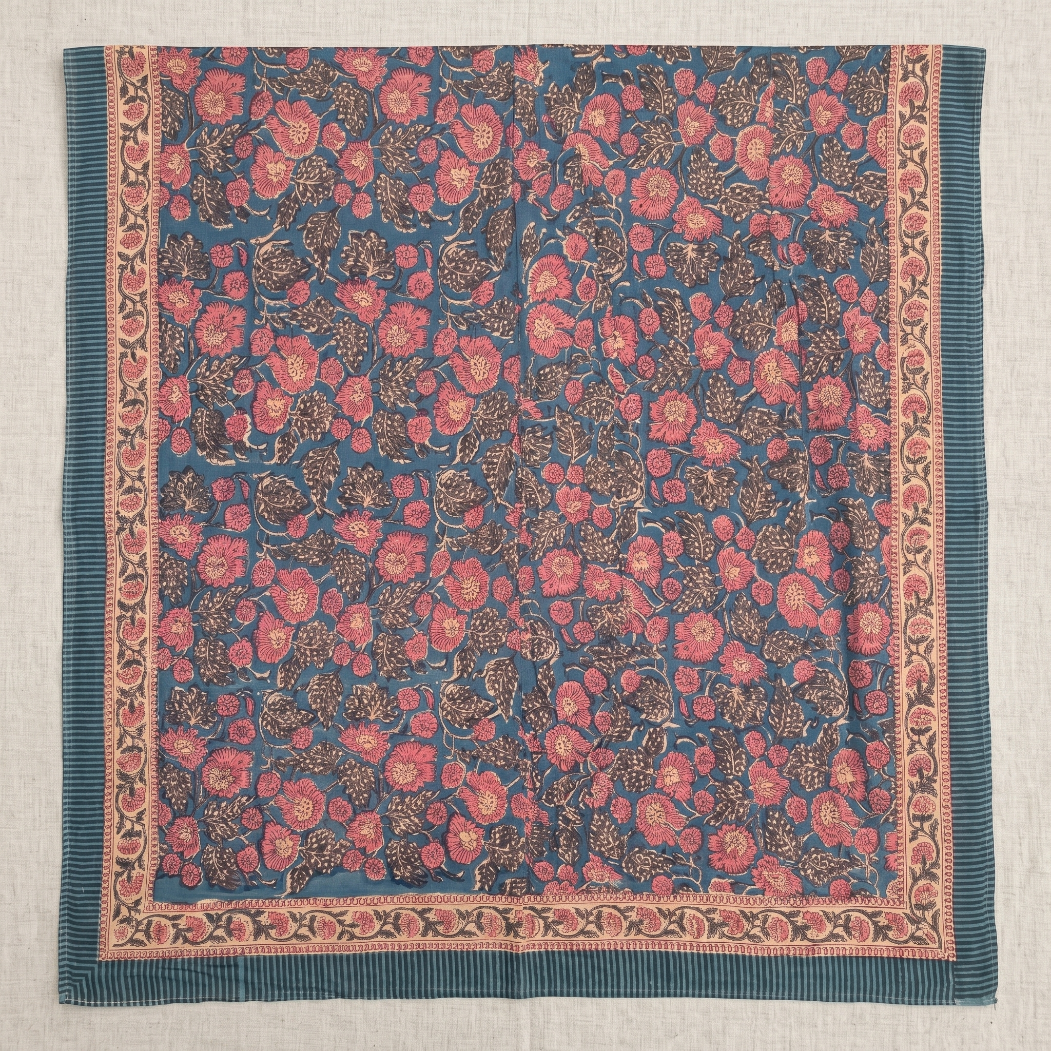 Indigo & Coral Poppy Hand Block Print Cotton Sarong – Poppy
