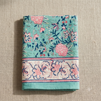 Aqua & Pink Floral Hand Block Print Cotton Tablecloth – Rosewater
