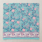 Aqua & Pink Floral Hand Block Print Cotton Tablecloth – Rosewater