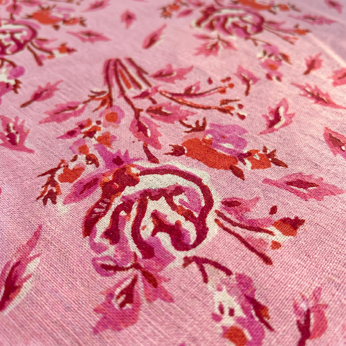 Pink & Coral Floral Hand Block Print Cotton Tablecloth – Peony