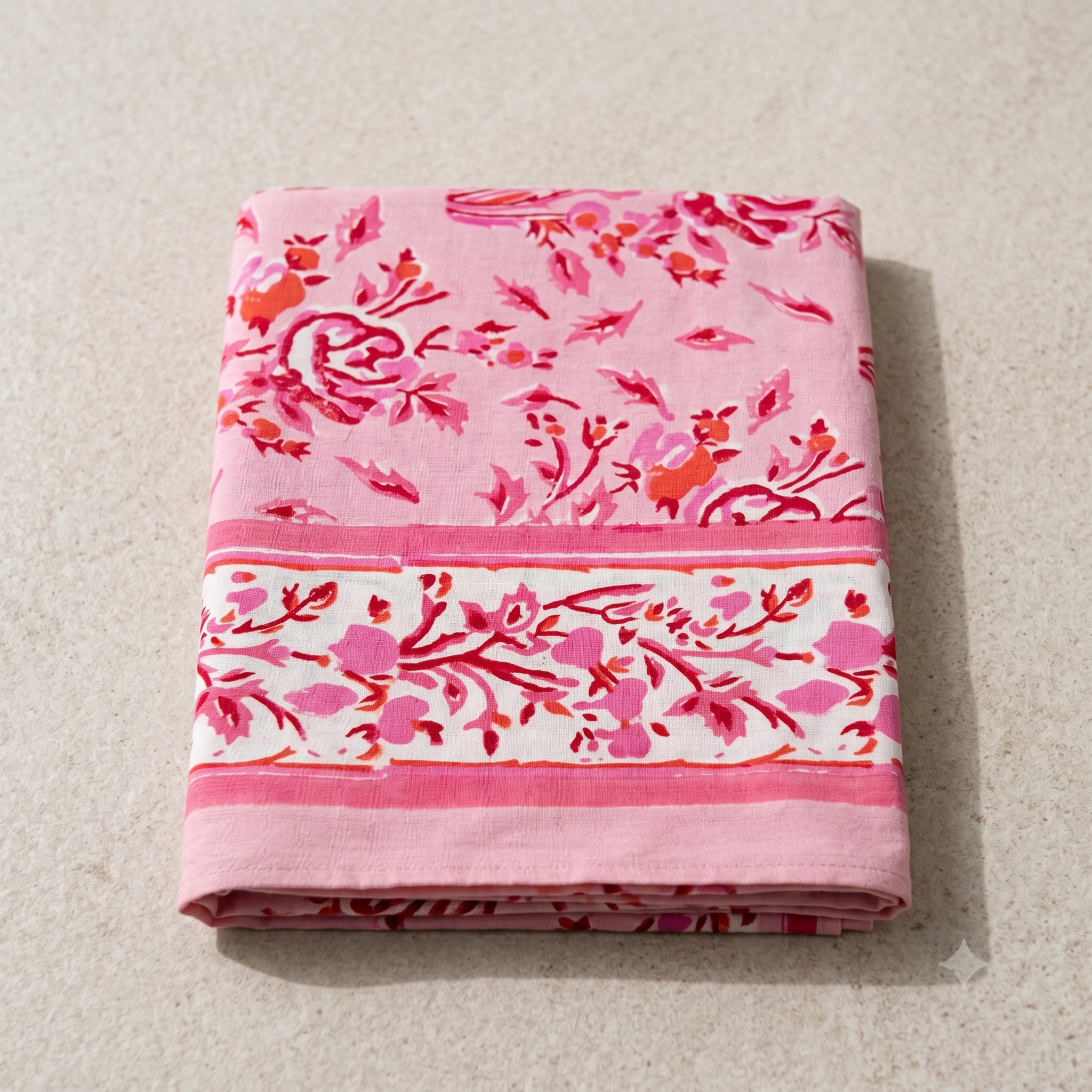 Pink & Coral Floral Hand Block Print Cotton Tablecloth – Peony
